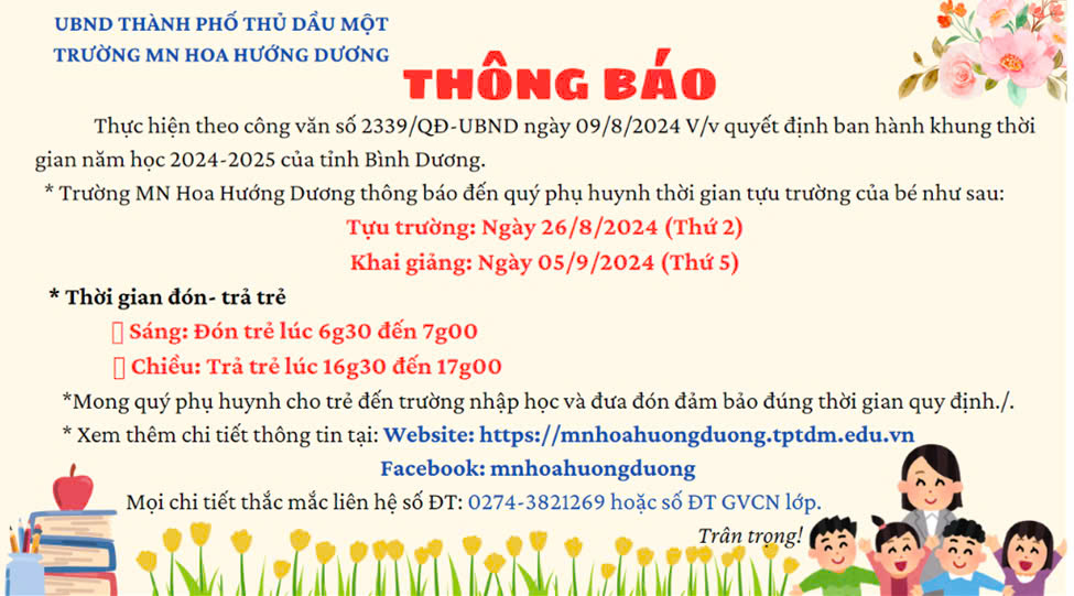 thông báo tựu trường