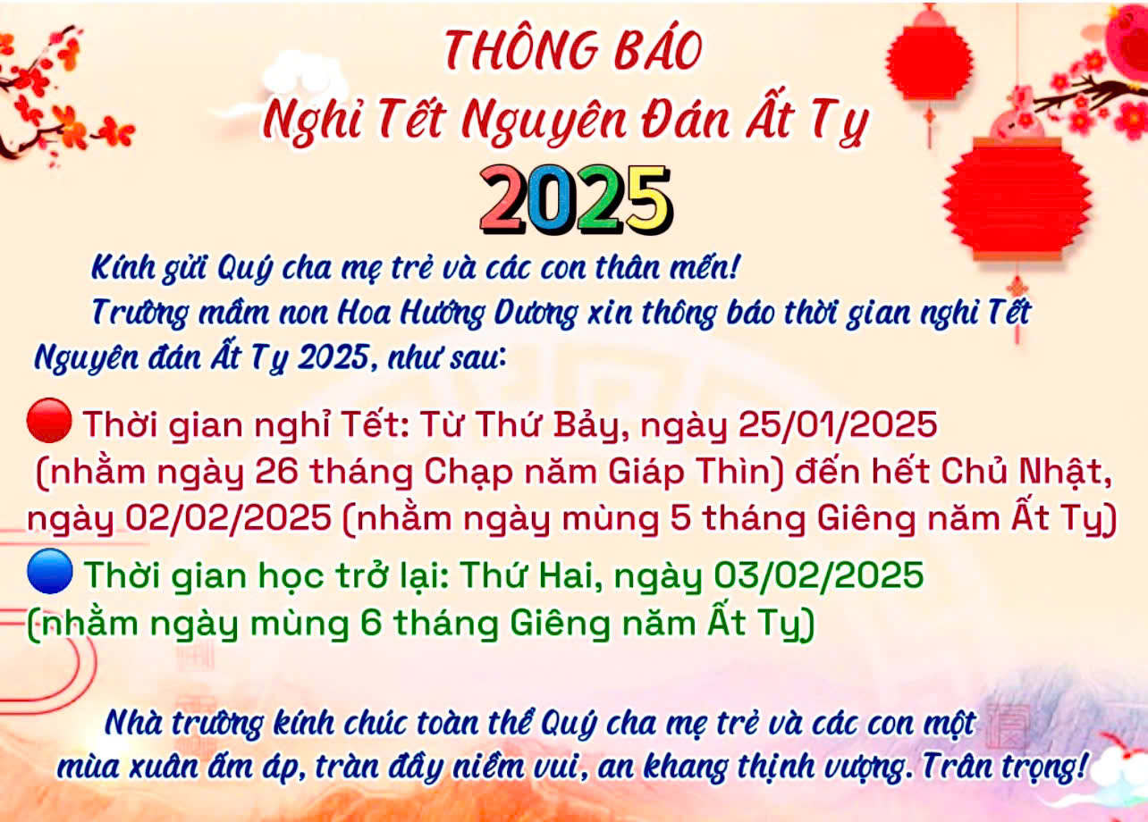 thông báo nghỉ tết 2025